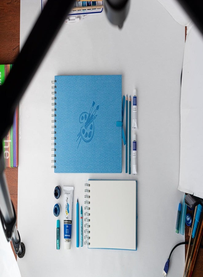 كوما دفتر رسم COMMA Abaca - مُجلّد بسلك حلزوني مع إغلاق بشريط - مقاس A4 (متوسط) - 50 ورقة - ورق 160 جرام/م² مقاوم للشيخوخة، خالٍ من الأحماض، ورق أرشيفي ذو حبيبات دقيقة - ثقوب دقيقة لسهولة التمزيق - (أزرق سماوي) - Image 3